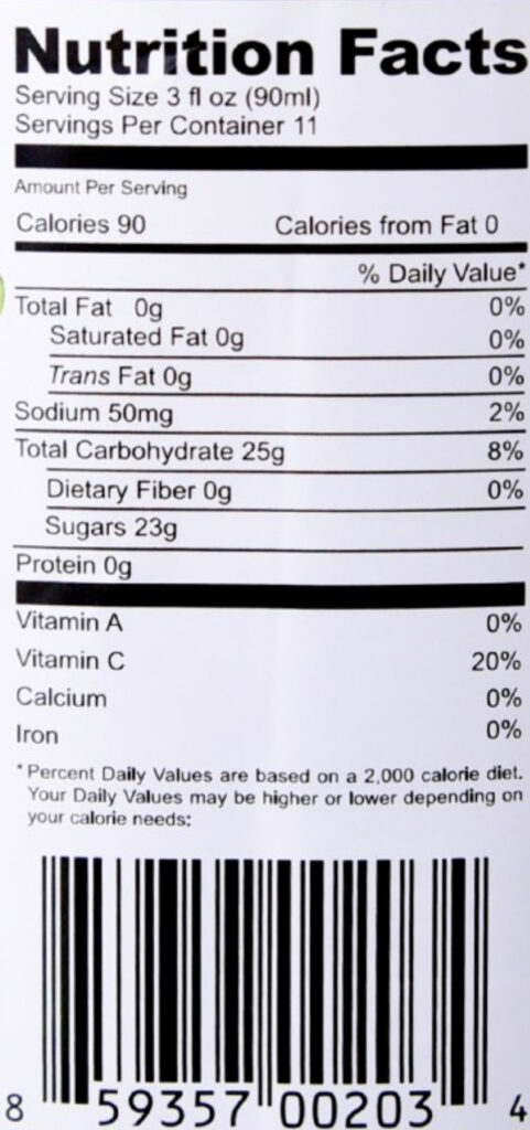 Margarita-nutrition-label